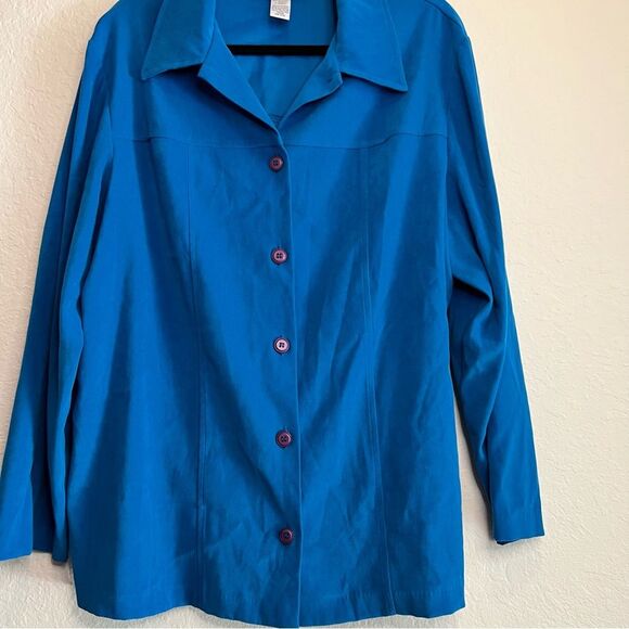 SAG HARBOR teal blue button down top 💗 size 16 W - Picture 1 of 3